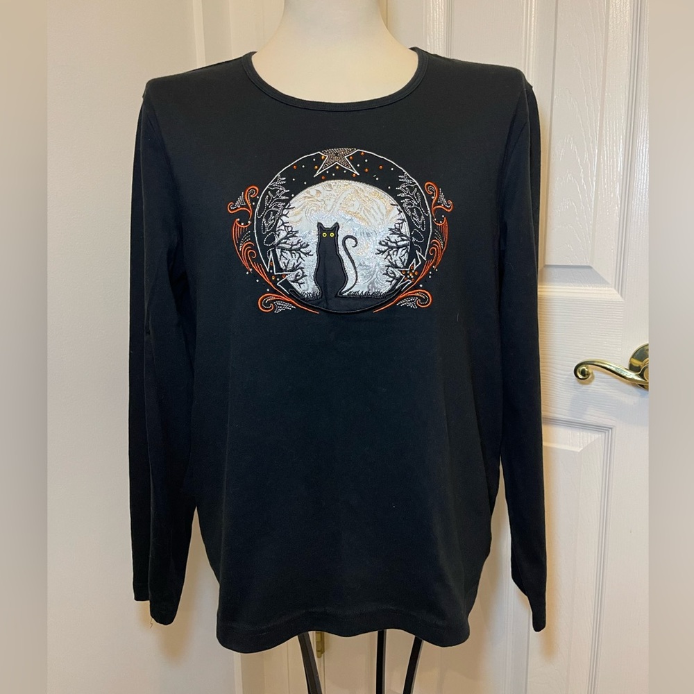 Pappagallo Casuals crystal ball and cat Halloween shirt xl